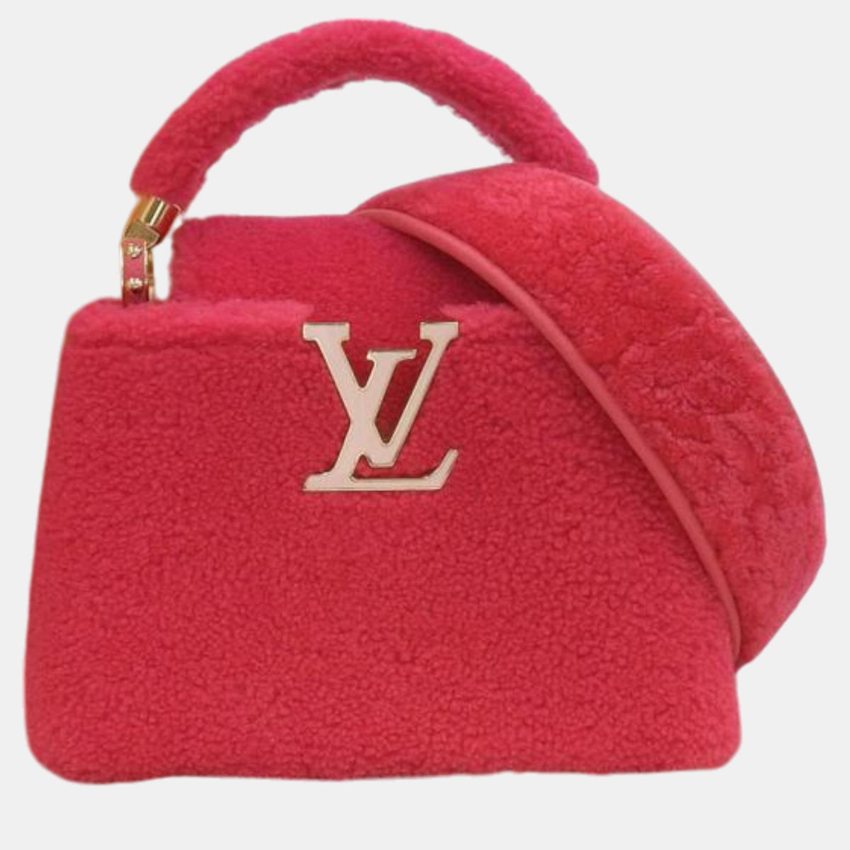 Louis Vuitton Pink Shearling  Mini Capucines Top Handle Bags