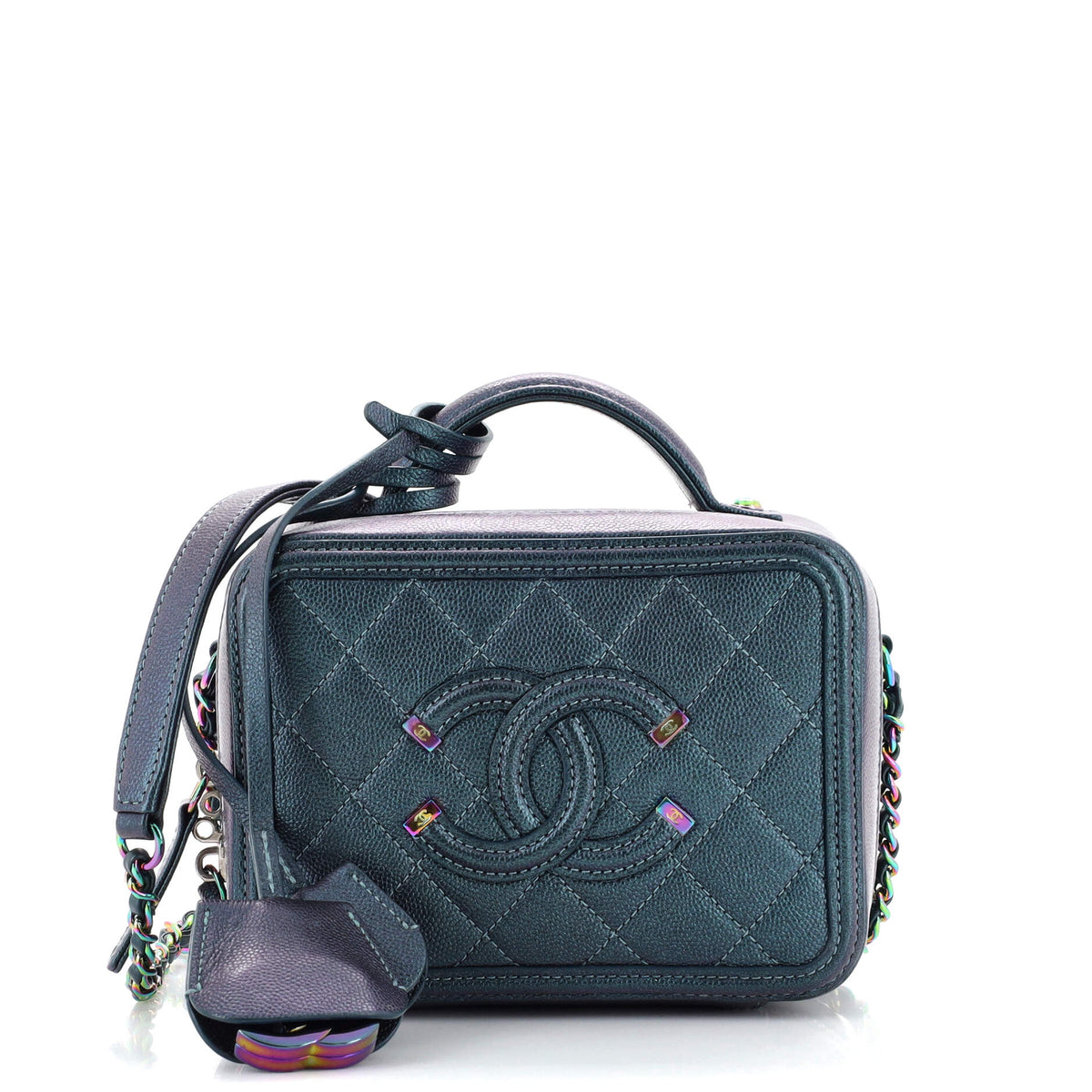 Chanel CHANEL Filigree Vanity Case Quilted Iridescent Caviar Small