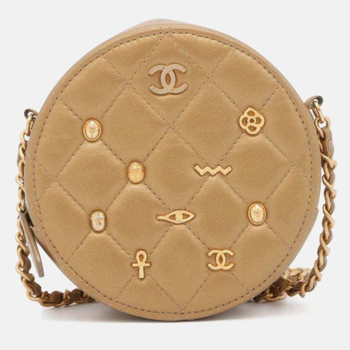 Chanel Gold Leather Paris-New York Egyptian Amulet Round Shoulder Bag