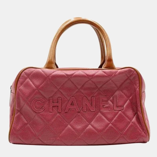 Red Quilted Leather Logo Bowler Bag