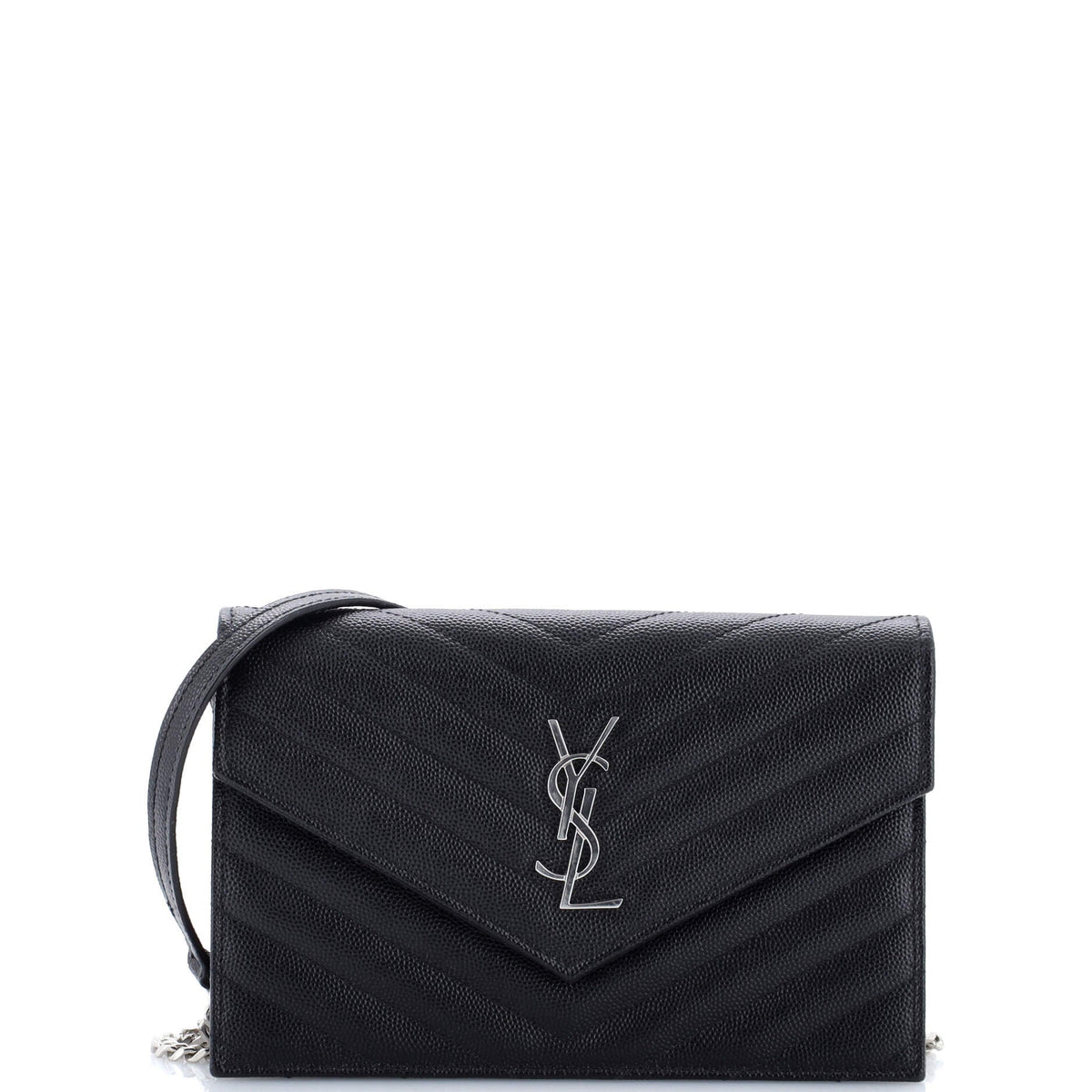 Saint Laurent Classic Monogram Wallet on Chain Matelasse Chevron Leather Small