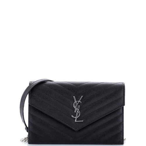 Classic Monogram Wallet on Chain Matelasse Chevron Leather Small