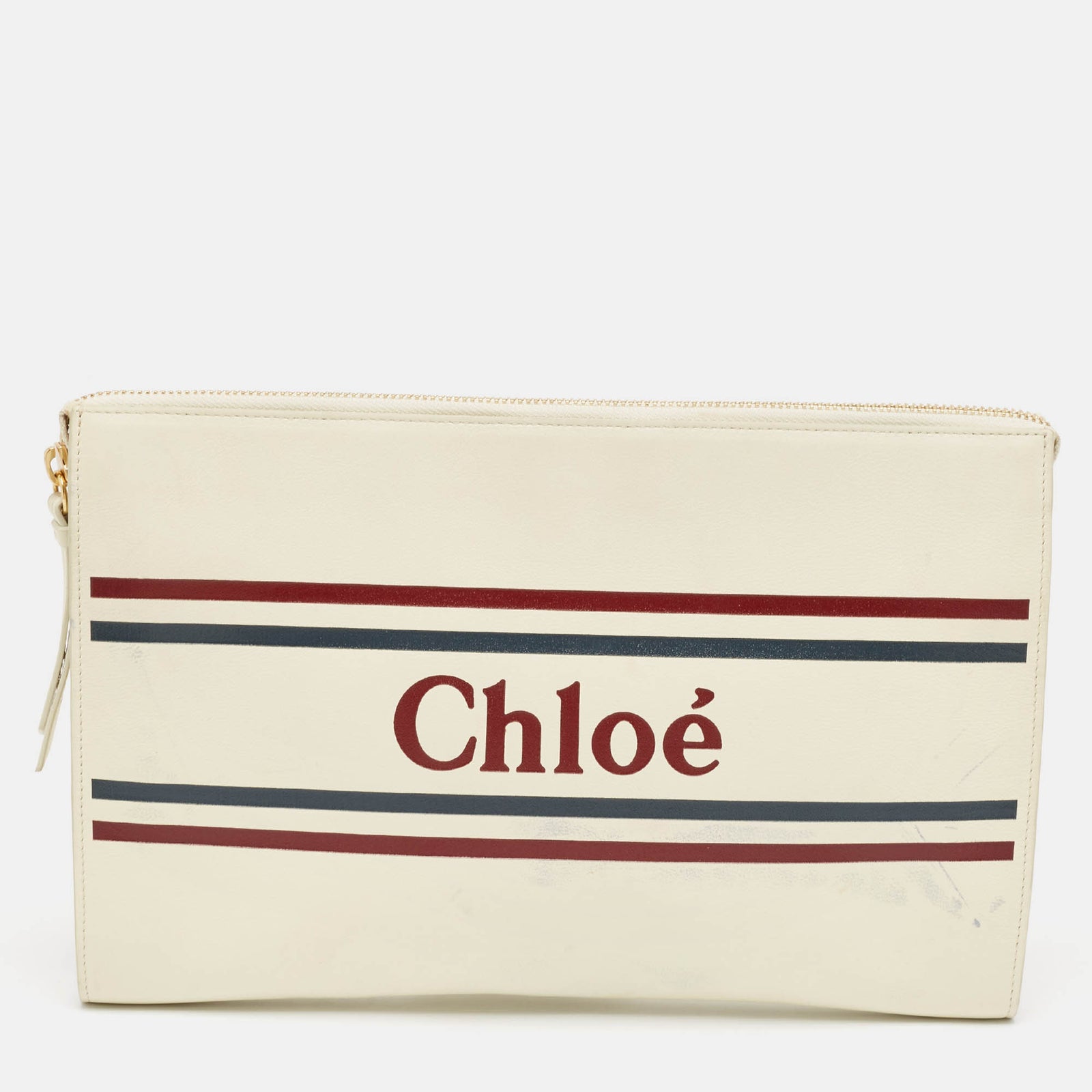 Chloe Pochette zippée Vick en cuir blanc cassé