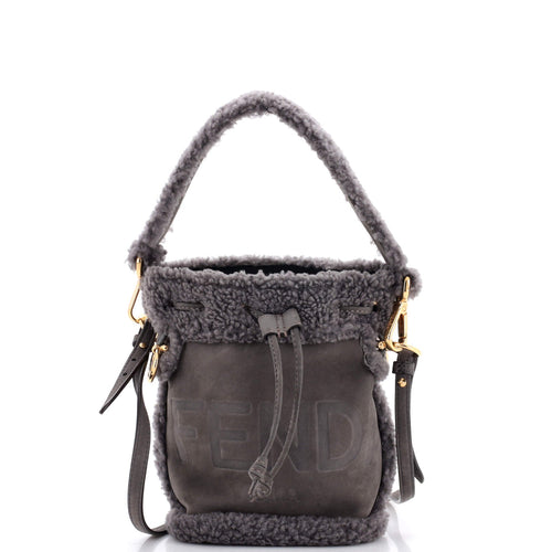 FENDI Logo Mon Tresor Bucket Bag Shearling with Nubuck Mini