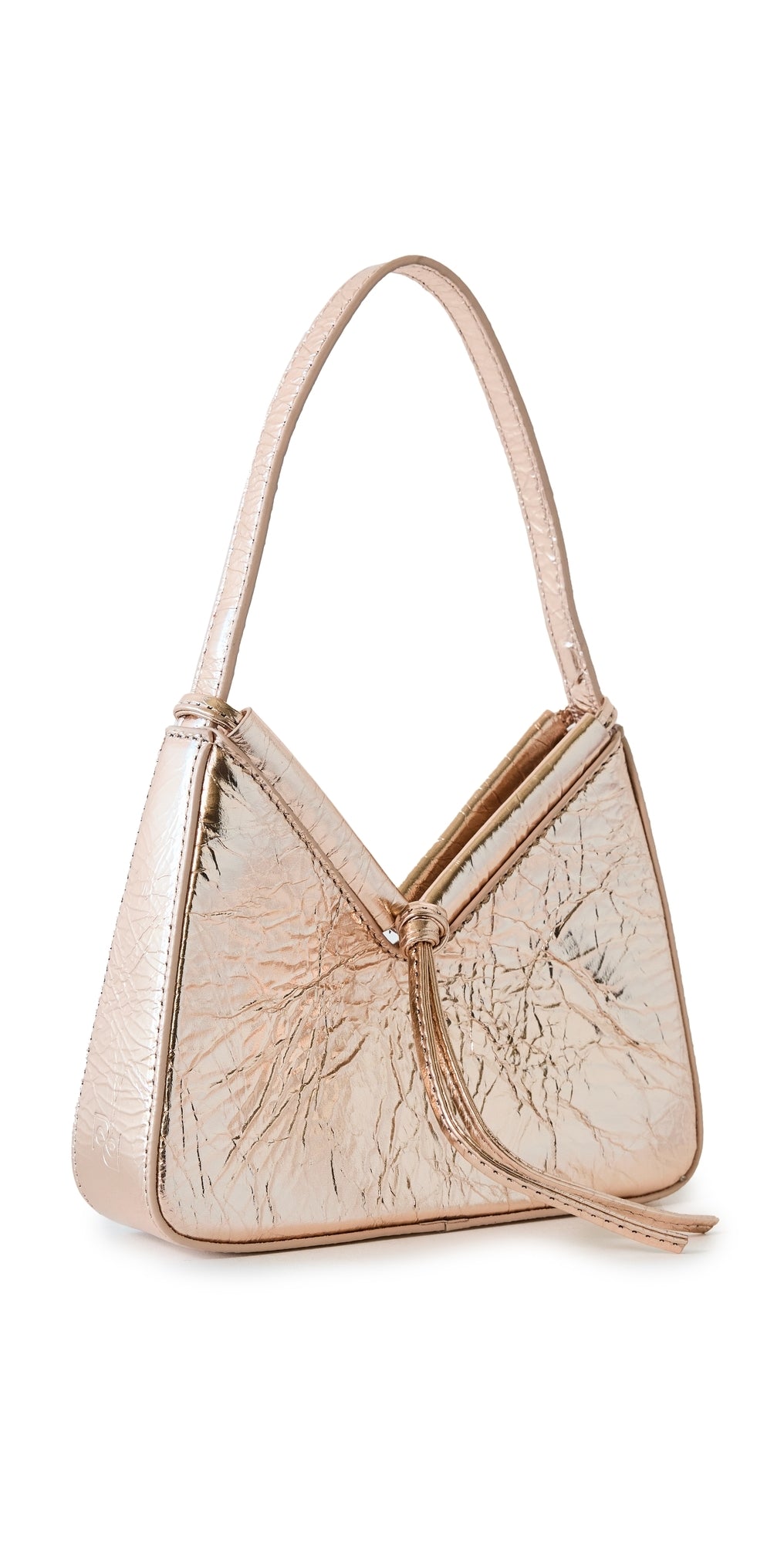 Reformation Mini Chiara Shoulder Bag Champagne Crinkle Patent One Size