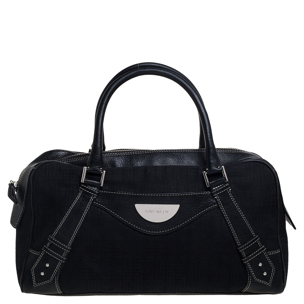 Givenchy Black Monogram Canvas and Leather Zip Satchel