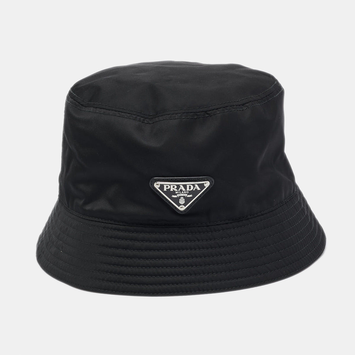 Prada Black Logo Plaque Re-Nylon Bucket Hat