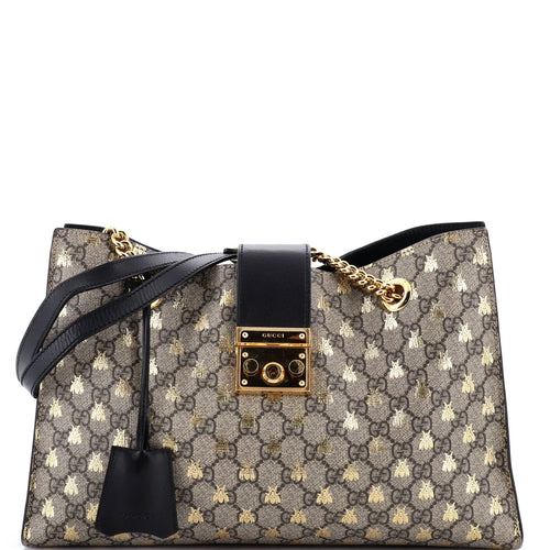 GUCCI Padlock Chain Tote Printed GG Coated Canvas with Leather Medium