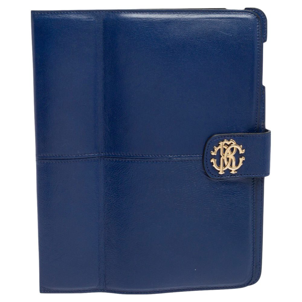 Roberto Cavalli Blue Leather Logo Buckle Detail Tablet Case