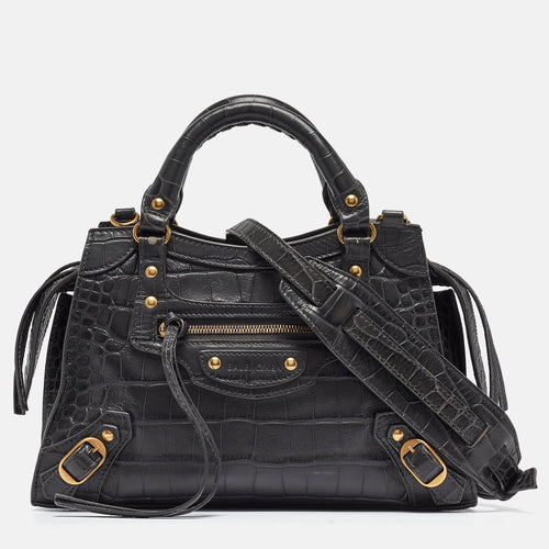 Dark Grey Croc Embossed Leather Neo Classic Bag