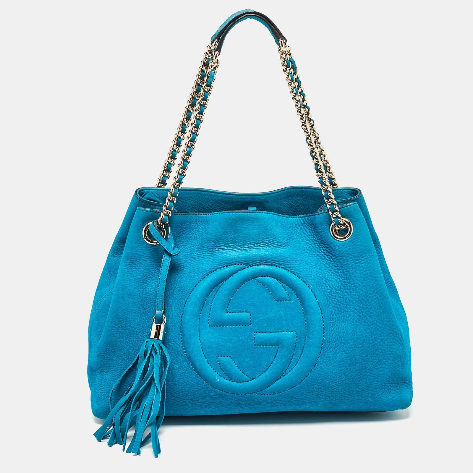 Gucci Teal Nubuck Leather Medium Soho Chain Tote