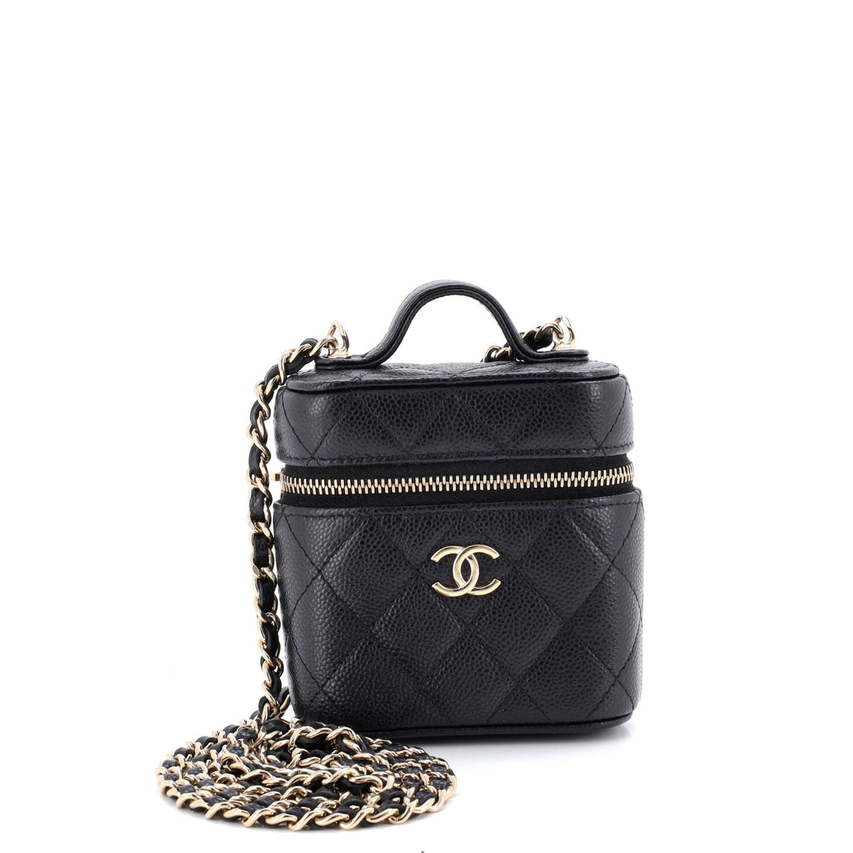 Chanel CHANEL Handle with Care Vanity Case with Chain Quilted Caviar