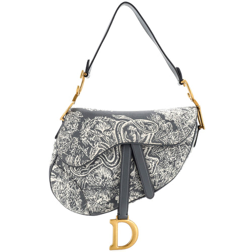 Toile De Jouy Saddle Bag Embroidered Canvas Medium