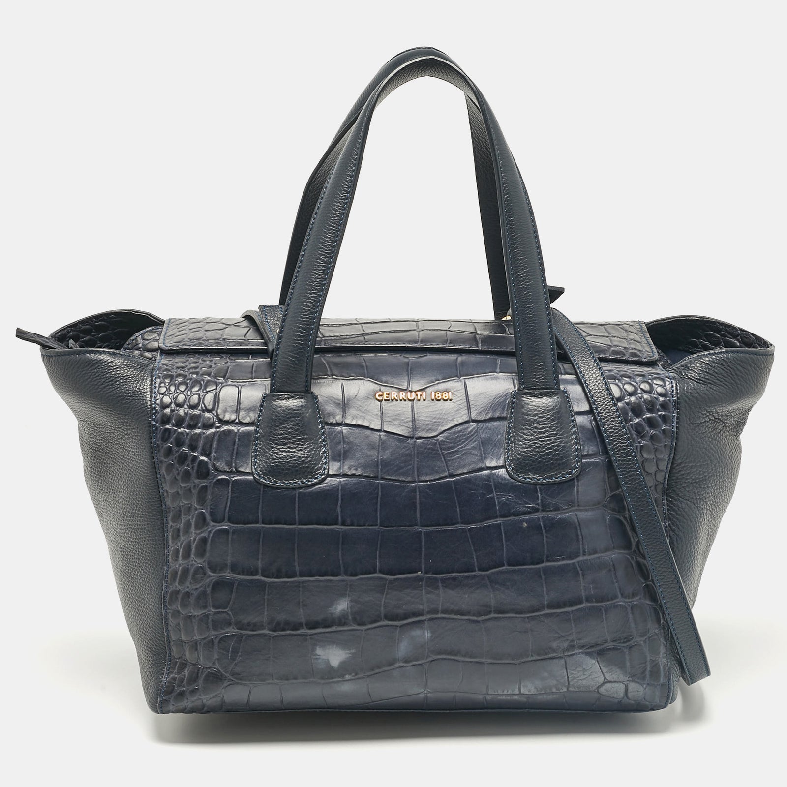 Cerruti Sac cabas en similicuir bleu marine 1881 à motif crocodile