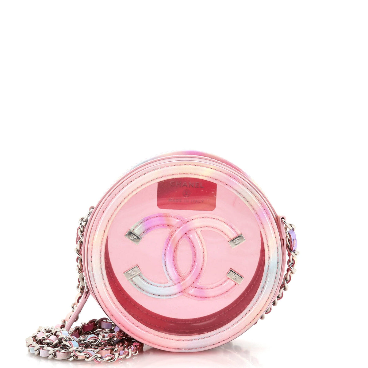 Chanel CHANEL Filigree Round Clutch with Chain PVC with Lambskin Mini