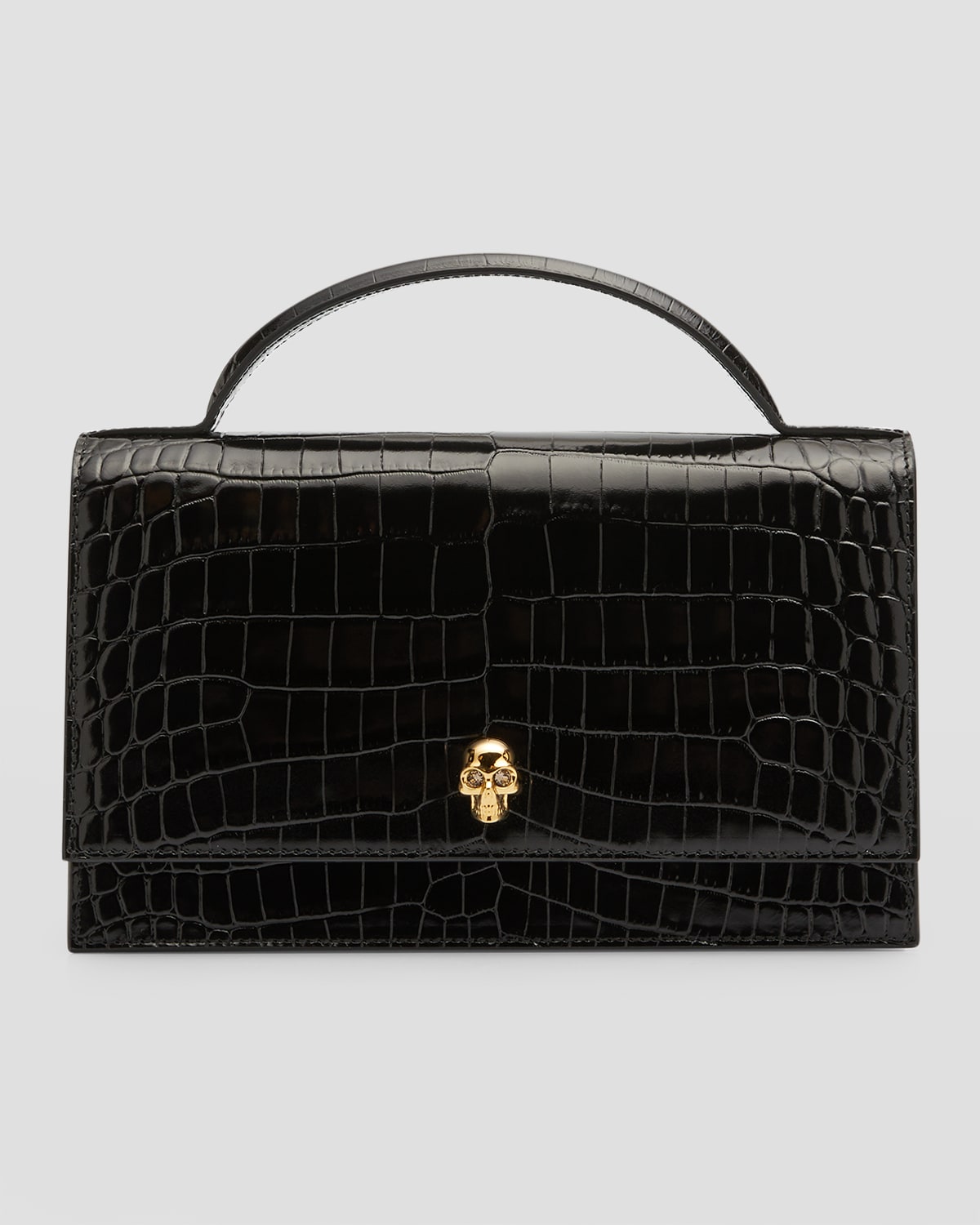 Boss Medium Skull Croc-Embossed Top-Handle Bag