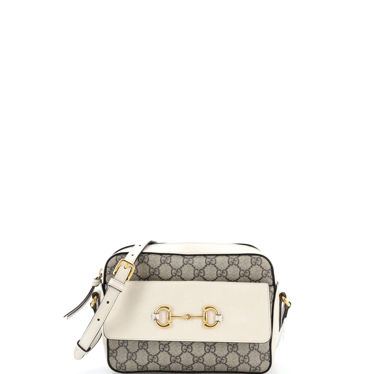 Gucci GUCCI Horsebit 1955 Flap Pocket Camera Bag GG Coated Canvas and Leather Small