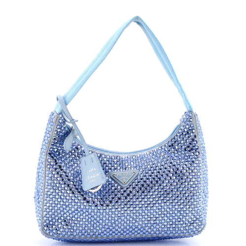 PRADA Re-Edition 2000 Hobo Crystal Embellished Satin Mini