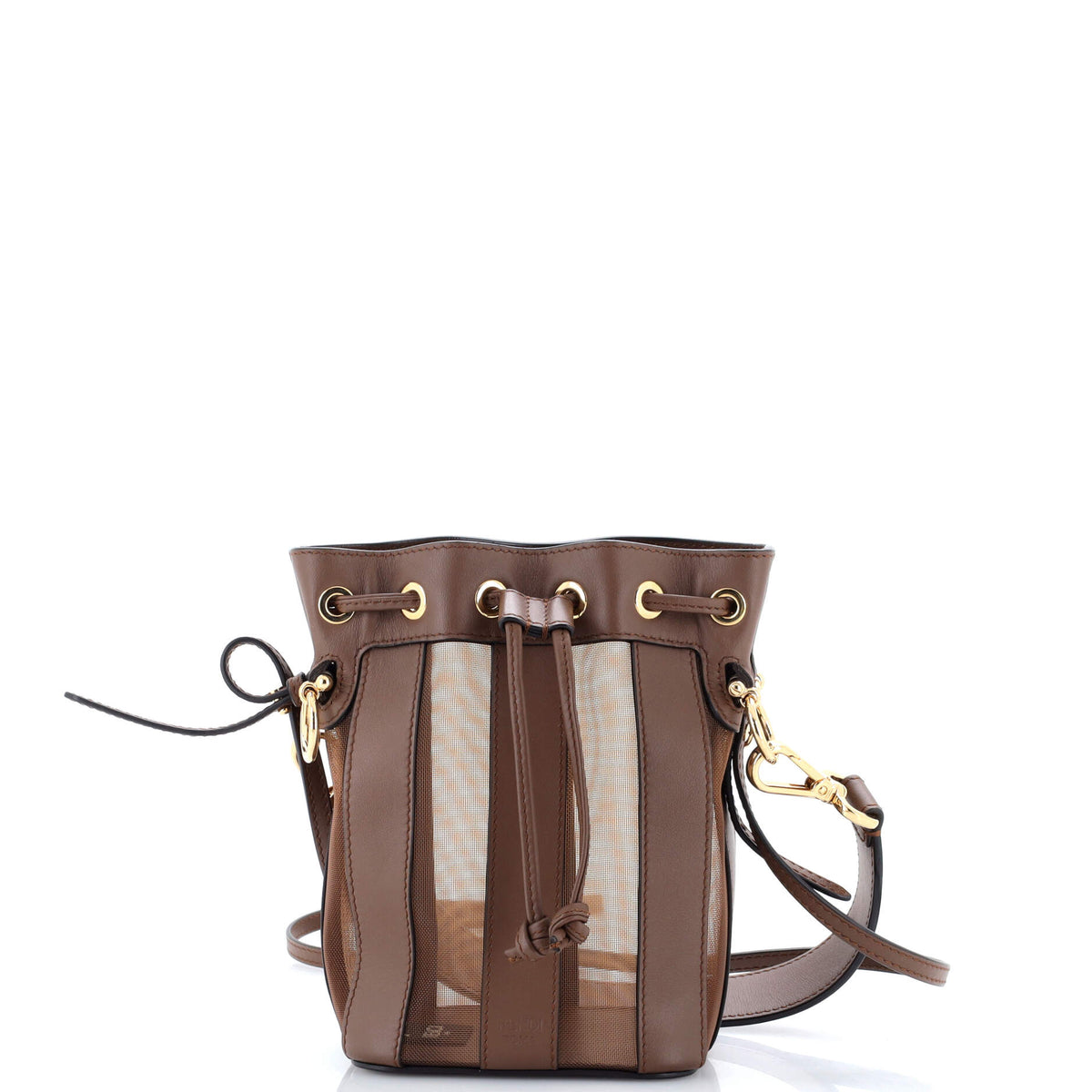 Fendi FENDI Mon Tresor Bucket Bag Pequin Leather and Mesh Mini