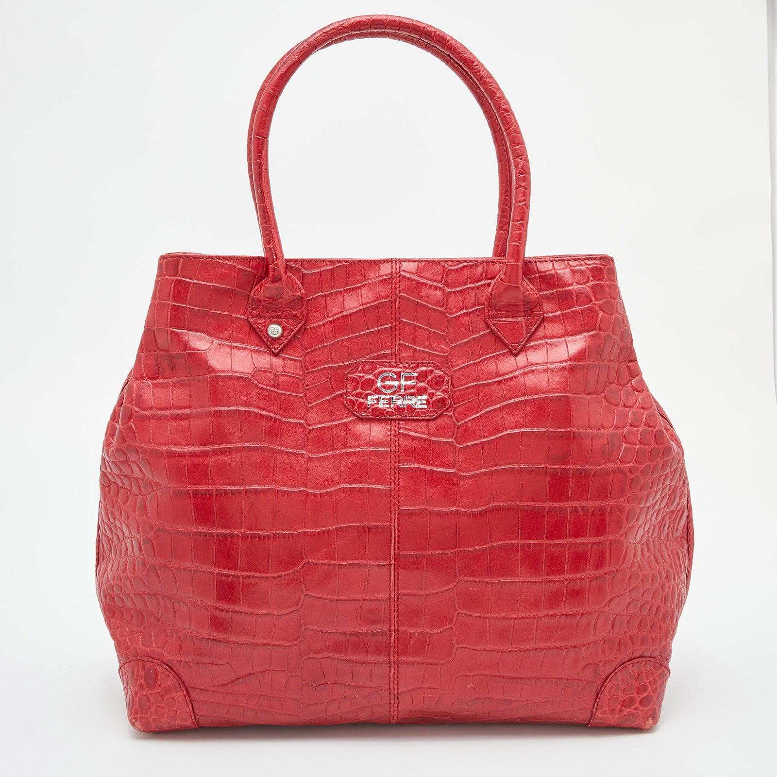 Gianfranco Ferre Red Croc Embossed Leather Tote