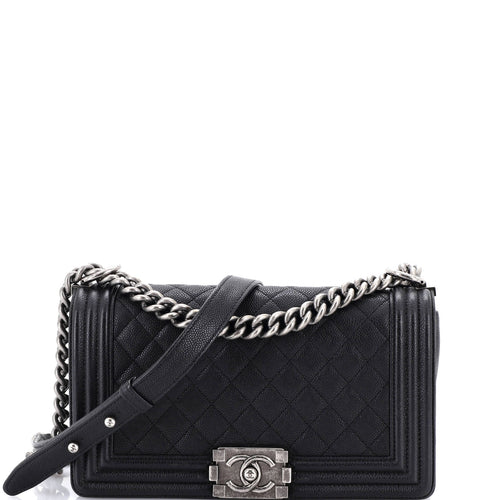 CHANEL Boy Flap Bag Quilted Caviar Old Medium