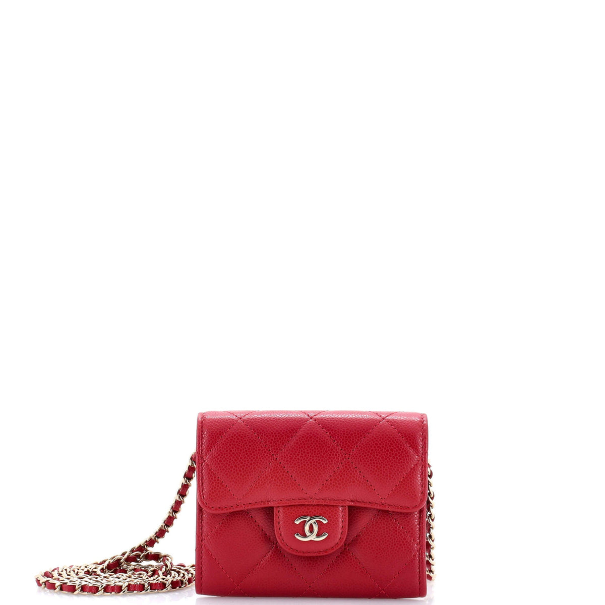 Chanel CHANEL Classic Zip Around Card Holder on Chain Quilted Caviar Mini