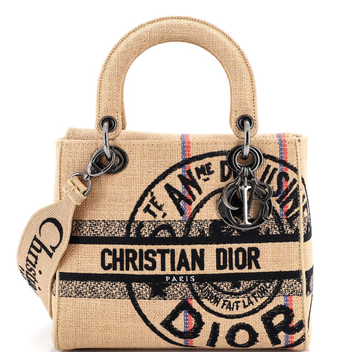 Lady D-Lite Bag Embroidered Jute Canvas Medium