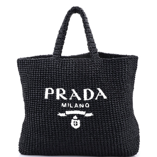 PRADA Logo Tote Raffia Large