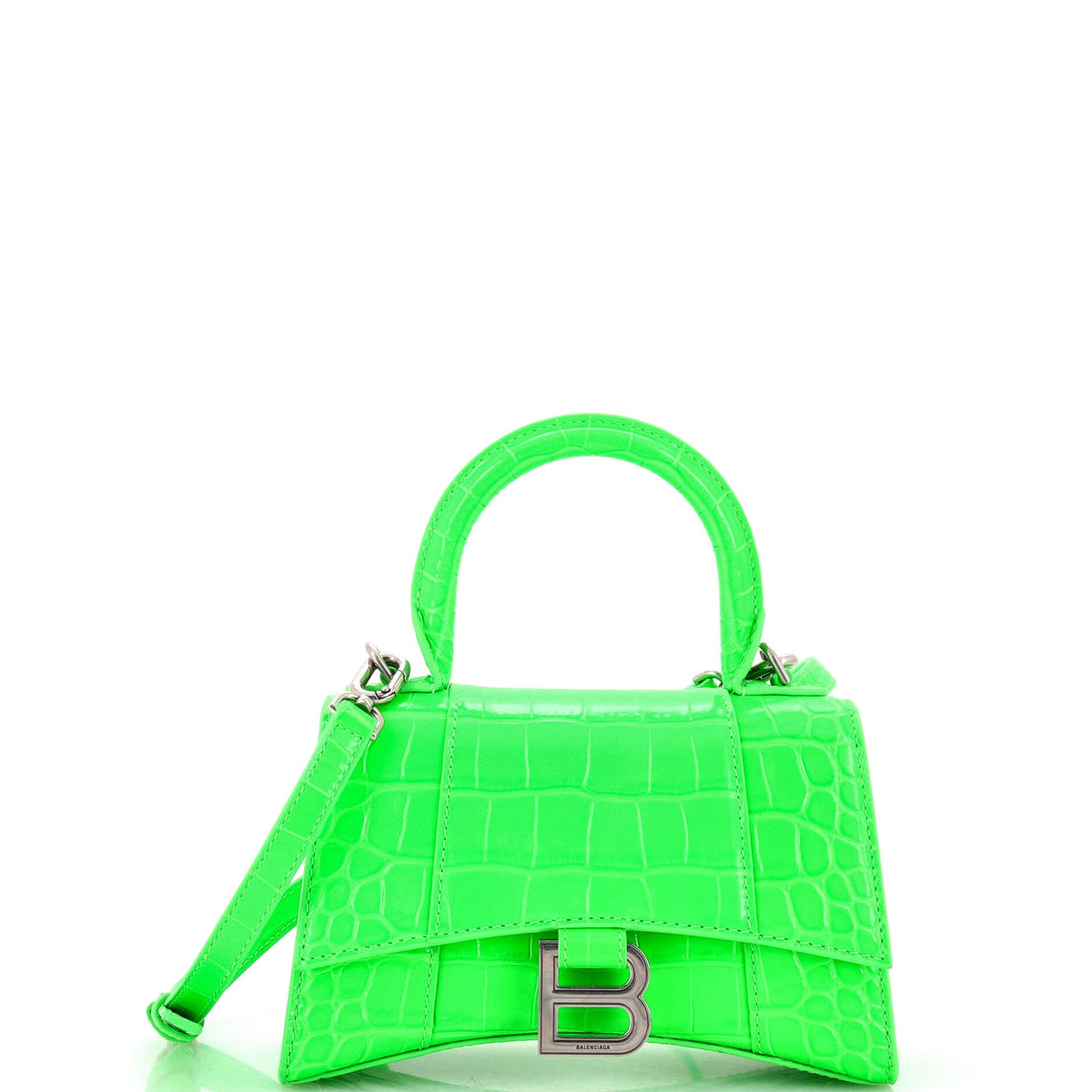 Balenciaga Hourglass Top Handle Bag Crocodile Embossed Leather XS