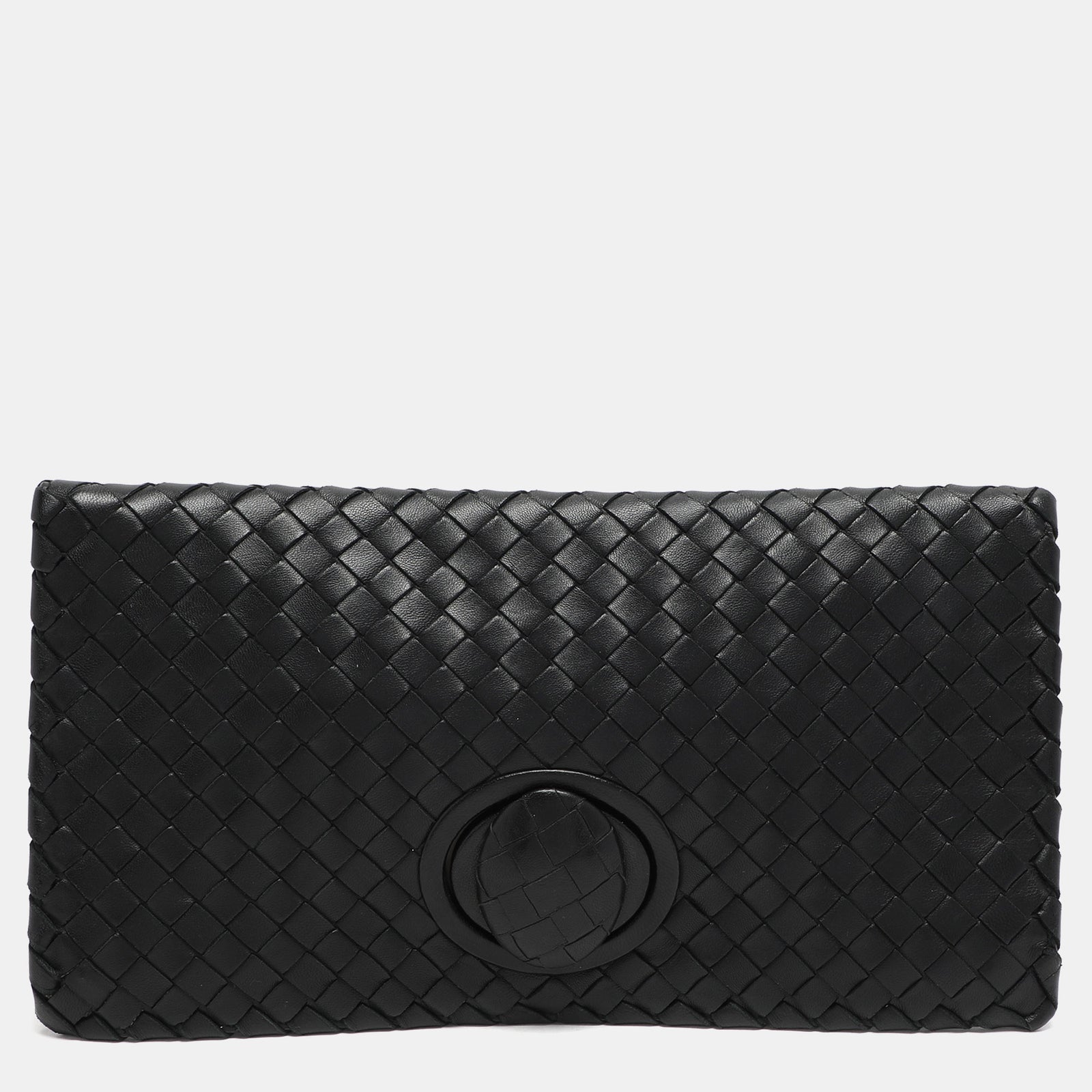 Bottega Veneta Black Intrecciato Leather Twist Lock Clutch