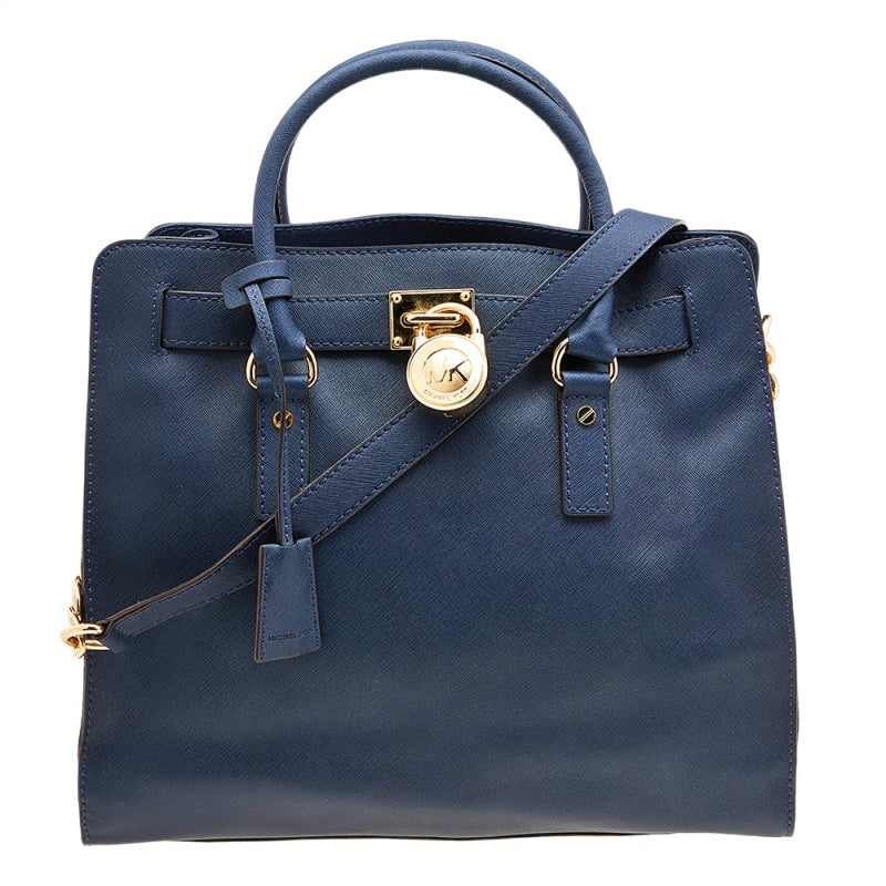 Michael Kors Blue Saffiano Leather Large Hamilton Tote