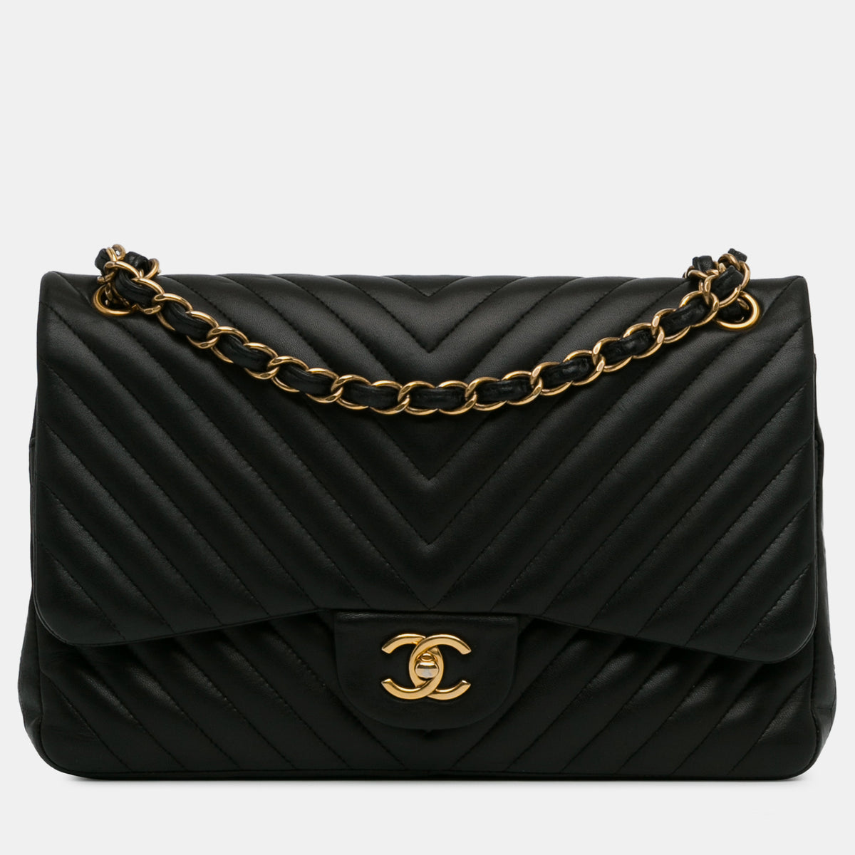 Chanel Jumbo Classic Chevron Lambskin Double Flap  Bag