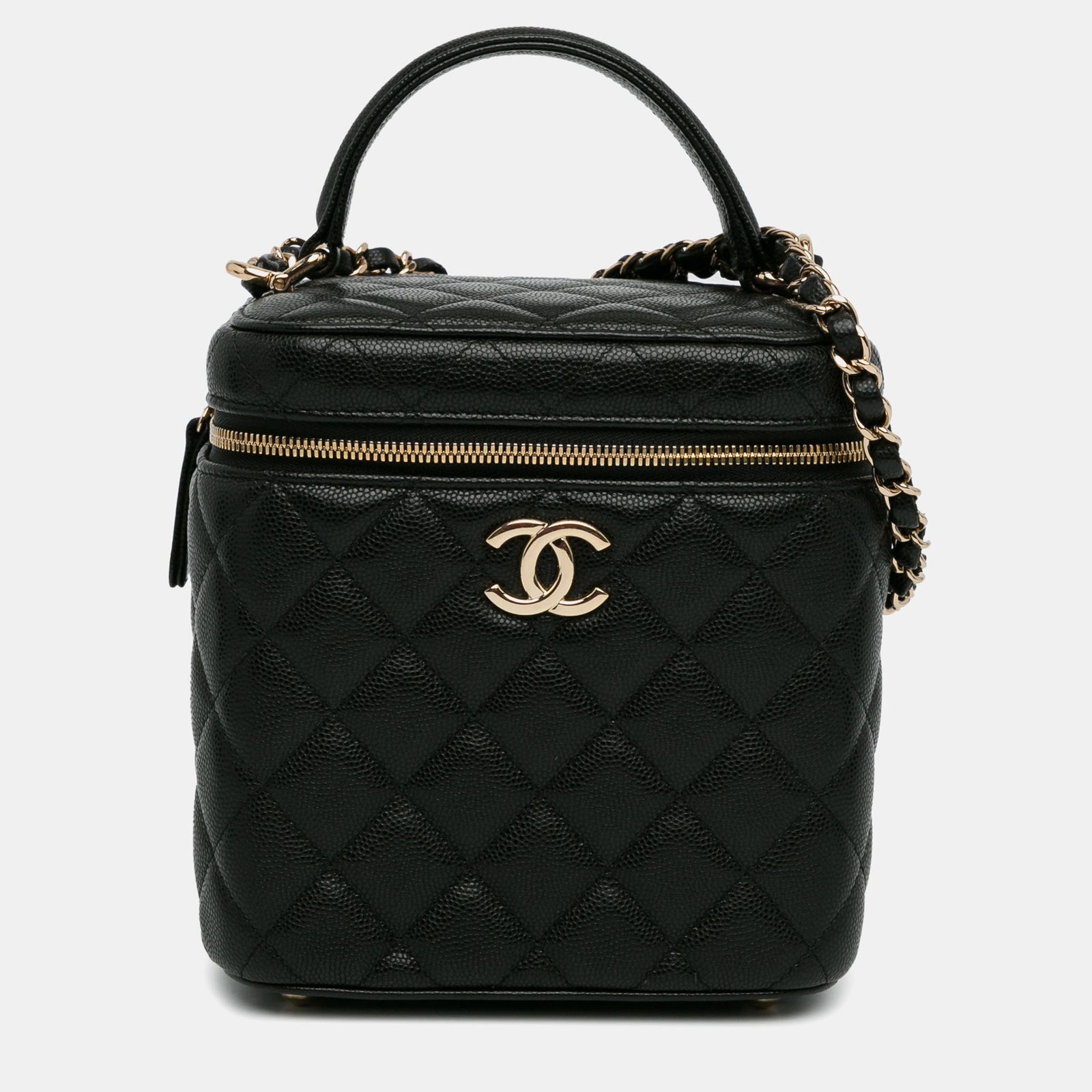 Chanel CC Quilted Caviar Top Handle Vanity Case with Chain