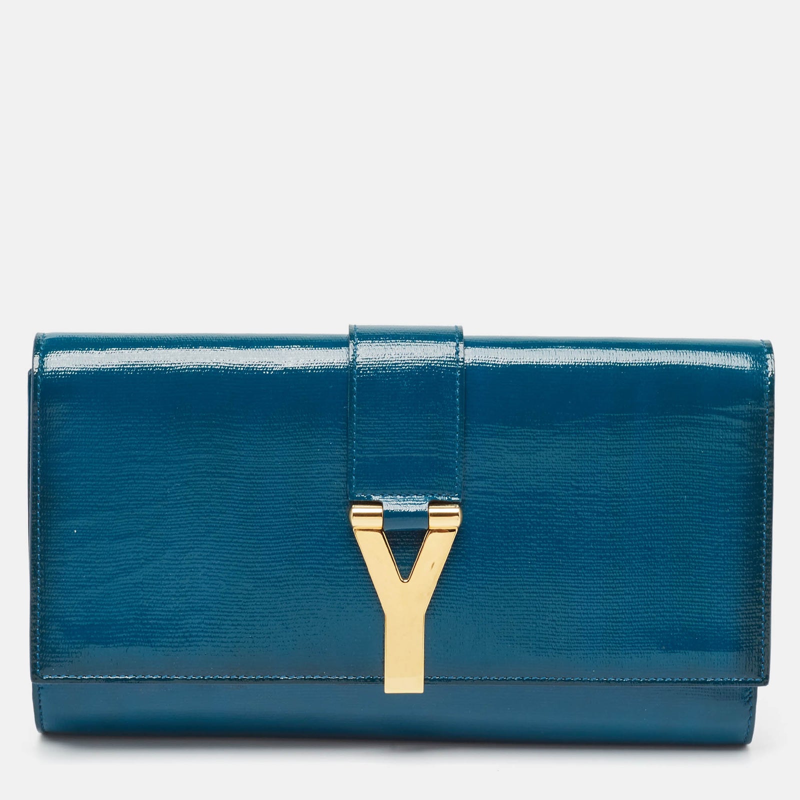 Saint Laurent Paris Saint Laurent Teal Green Patent Leather Y Line Clutch