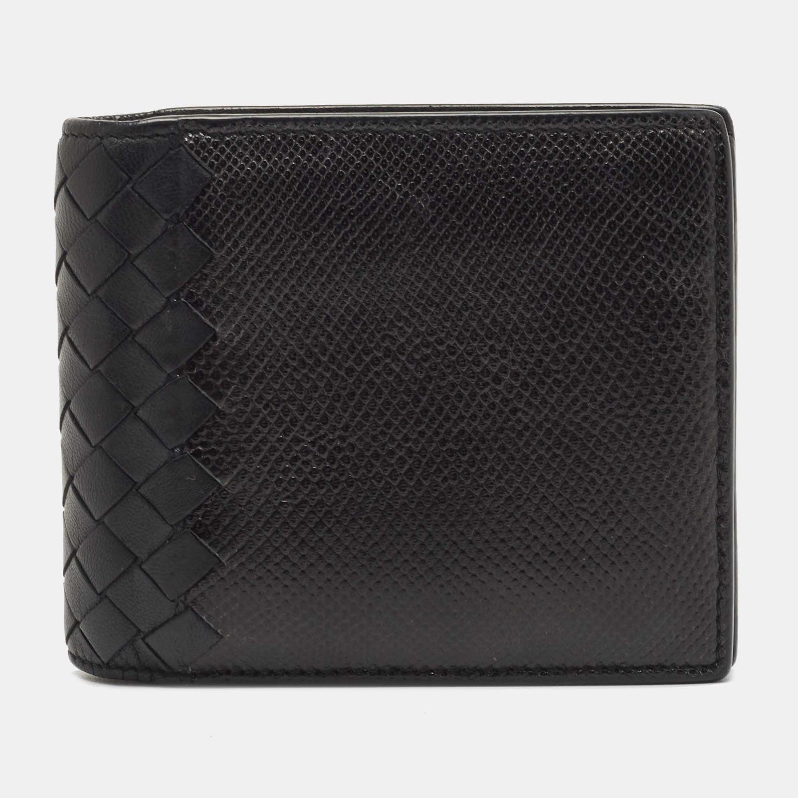 Bottega Veneta Black Intrecciato Karung and Leather Bifold Wallet