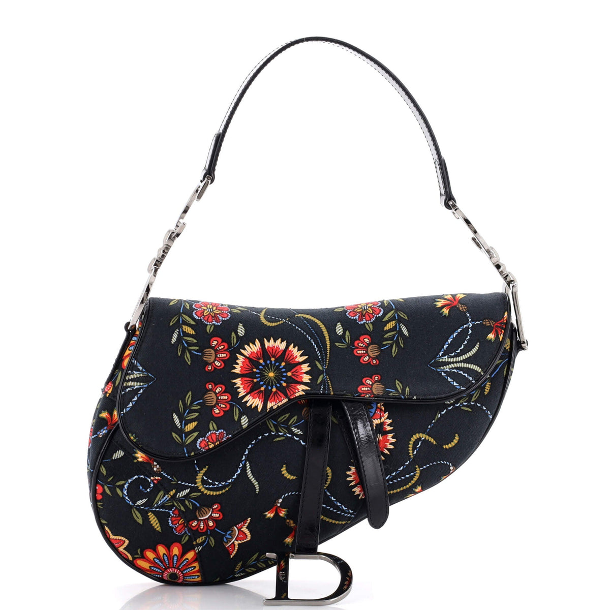 Christian Dior Vintage Saddle Bag Printed Canvas Medium