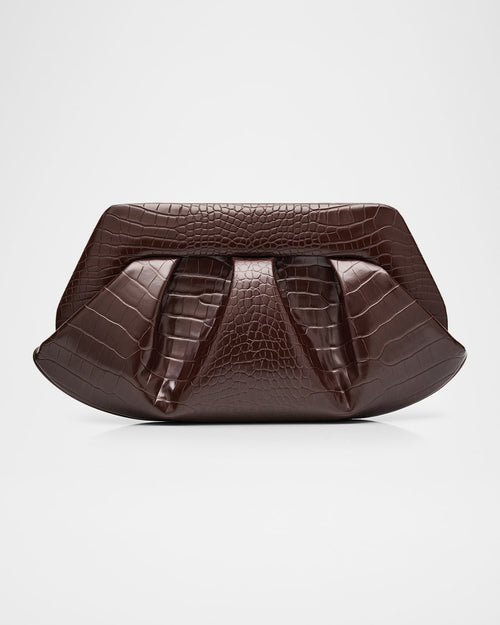 Emera Pleated Croc-Embossed Vegan Leather Clutch Bag