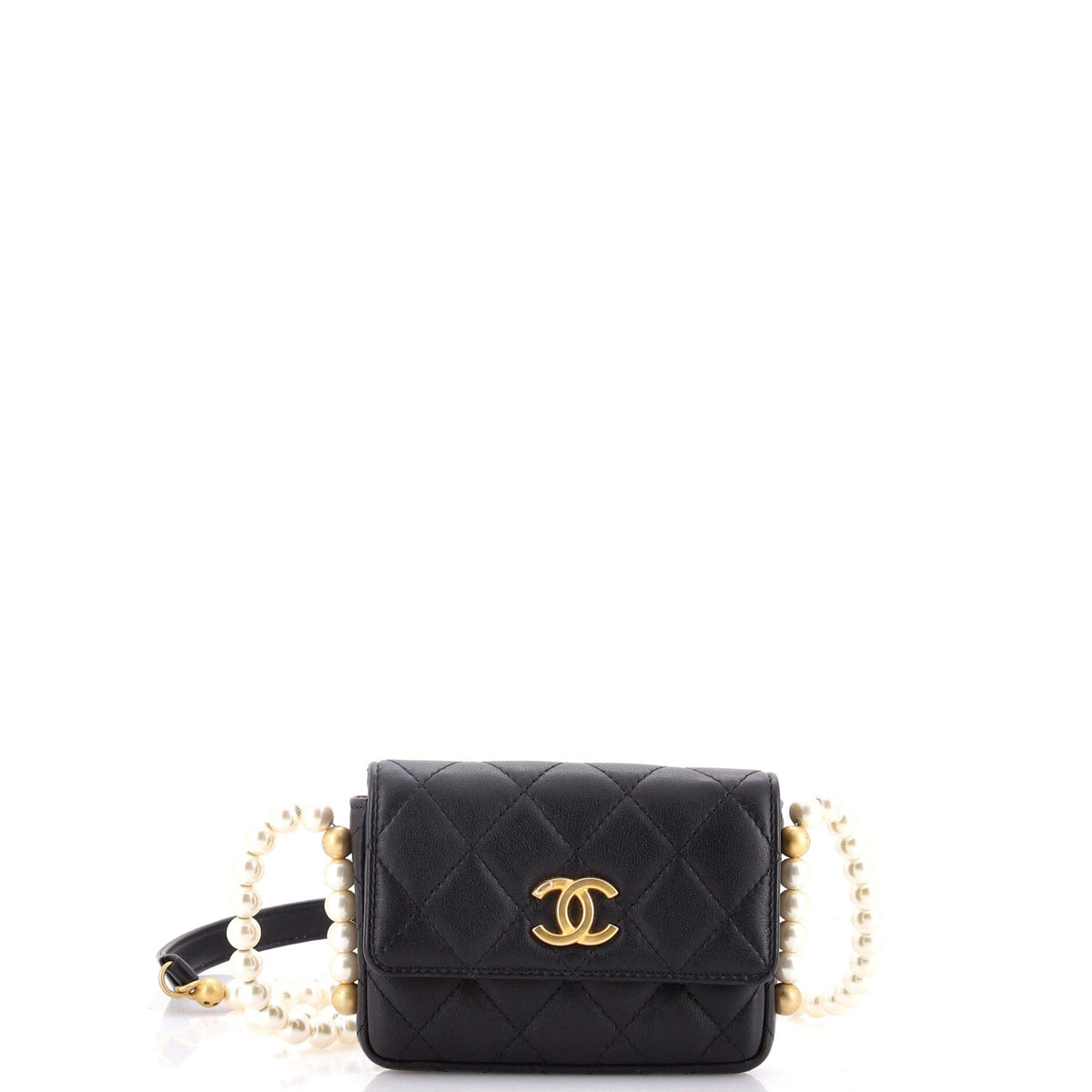 Chanel CHANEL About Pearls Flap Card Holder with Chain Quilted Calfskin