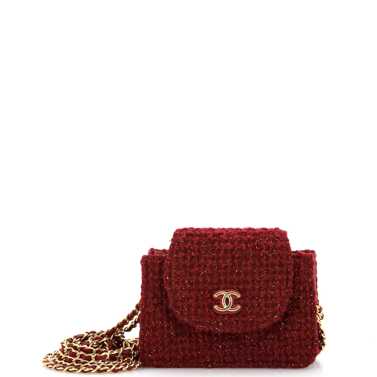 Chanel CHANEL Accordion Card Holder on Chain Quilted Tweed