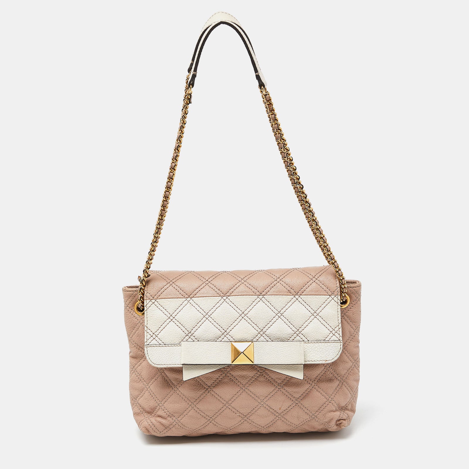 Marc Jacobs Pink/White Quilted Leather Bow Shoulder Bag