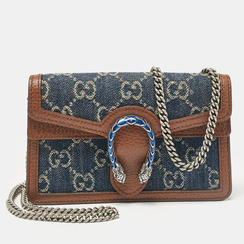 Blue/Brown GG Denim and Leather Super Mini Dionysus Bag