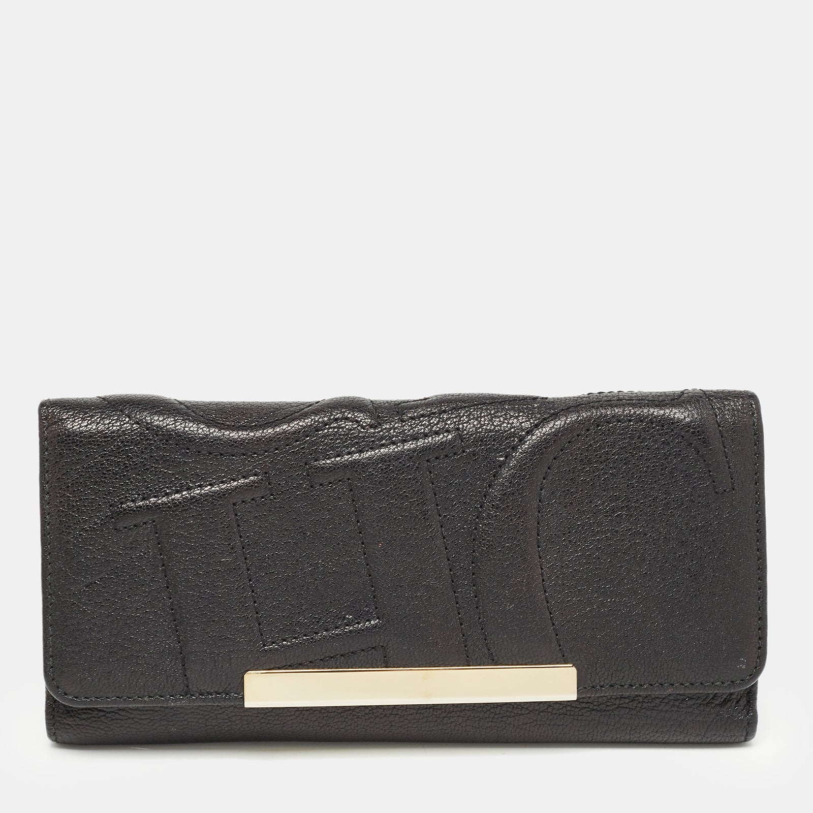 Ch Carolina Herrera Black Leather Flap Trifold Continental Wallet