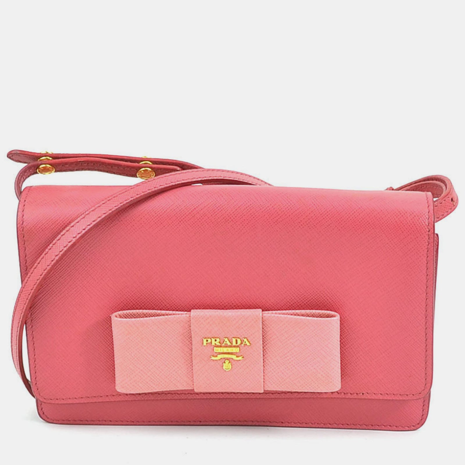 Prada Pink Leather Saffiano Lux Bow Wallet On Chain