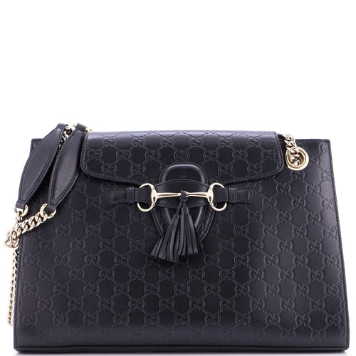 GUCCI Emily Chain Flap Shoulder Bag Guccissima Leather Large