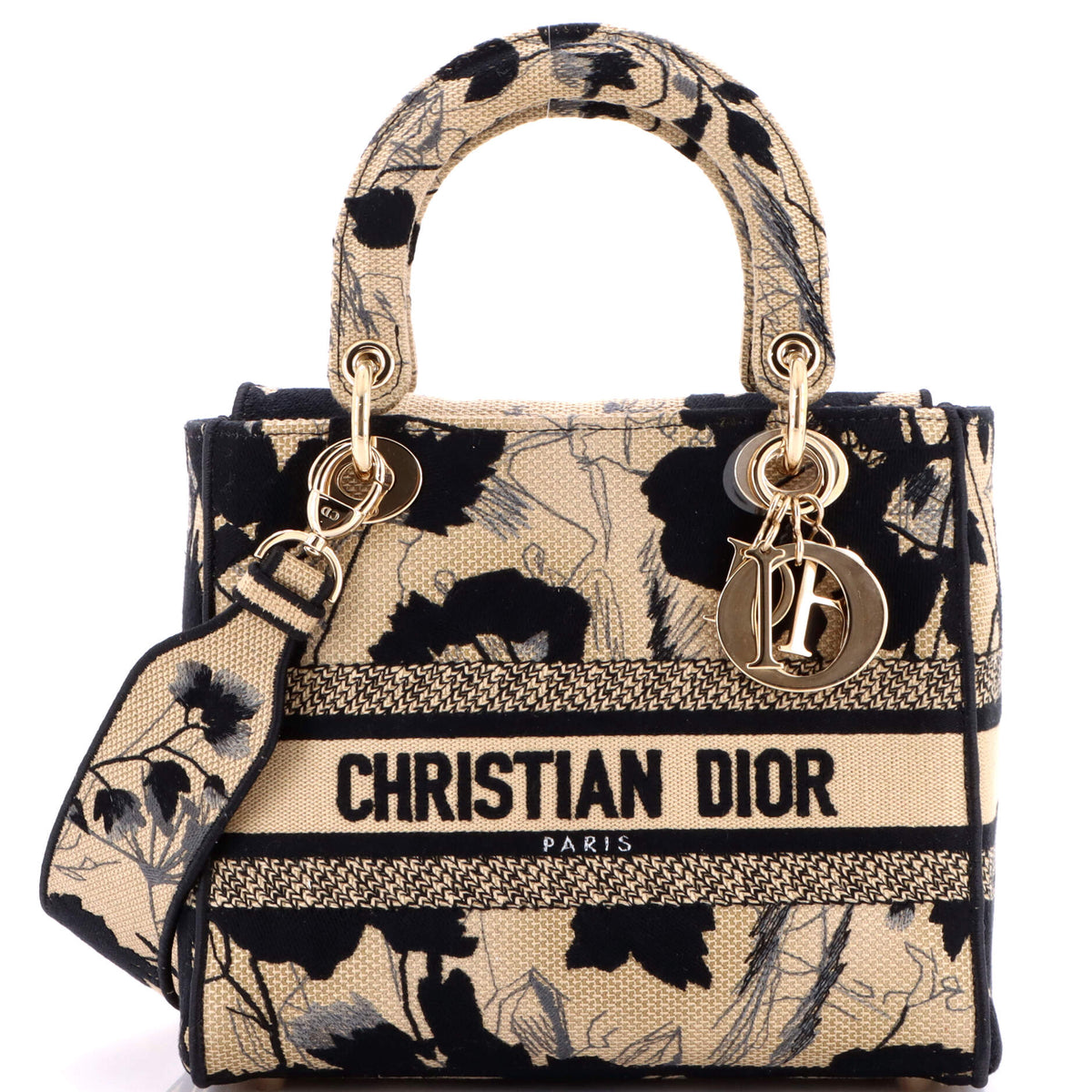 Christian Dior Lady D-Lite Bag Embroidered Canvas Medium