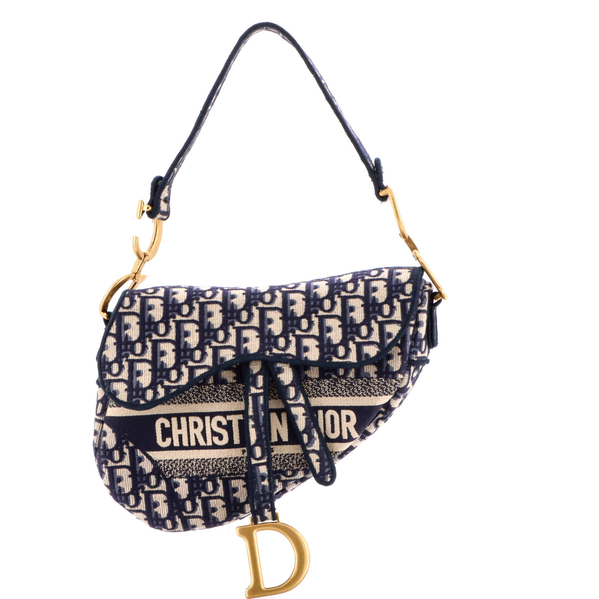 Christian Dior Saddle Handbag Logo Embroidered Oblique Canvas Medium