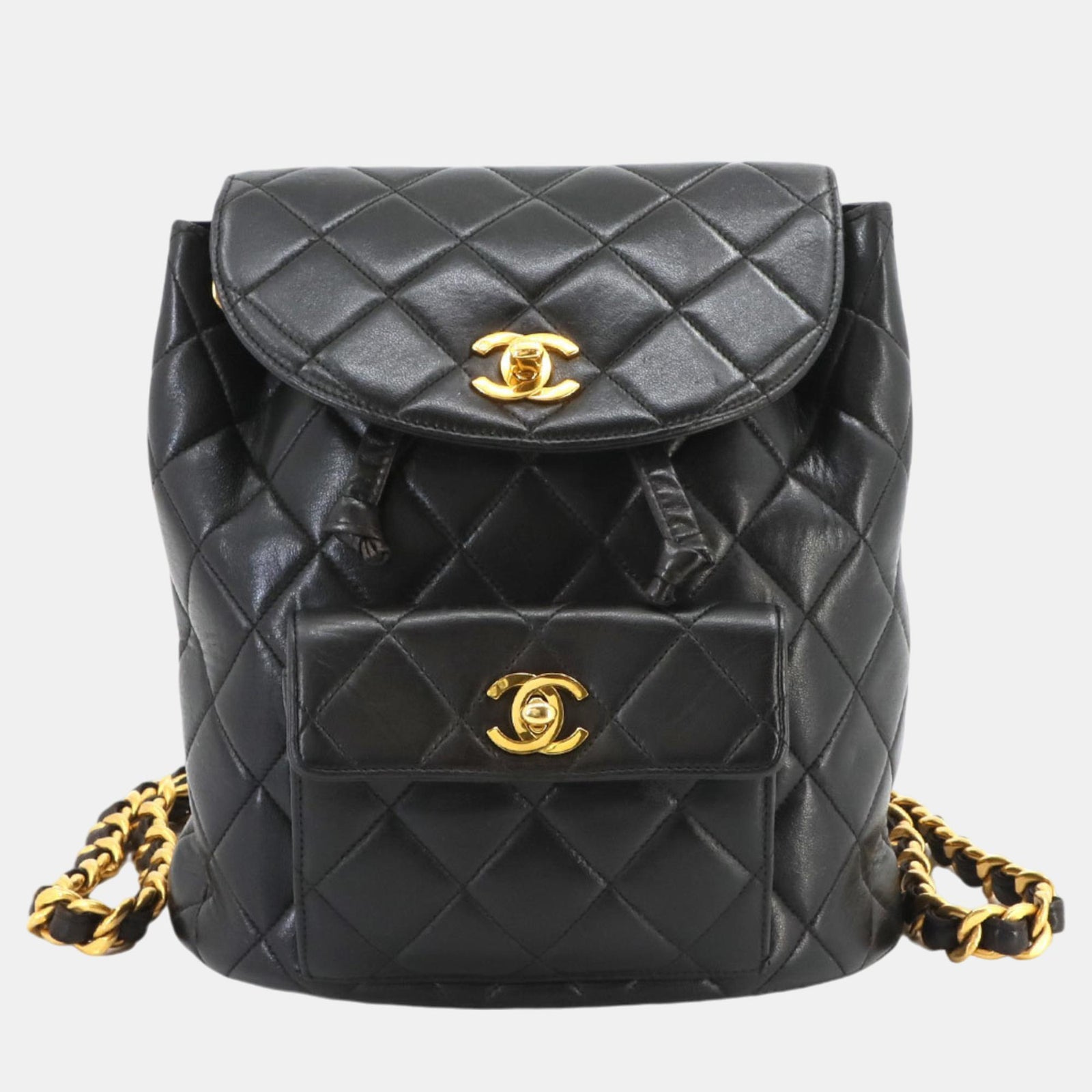 Chanel Schwarzer Duma Matelassé-Rucksack aus Leder mit Kette