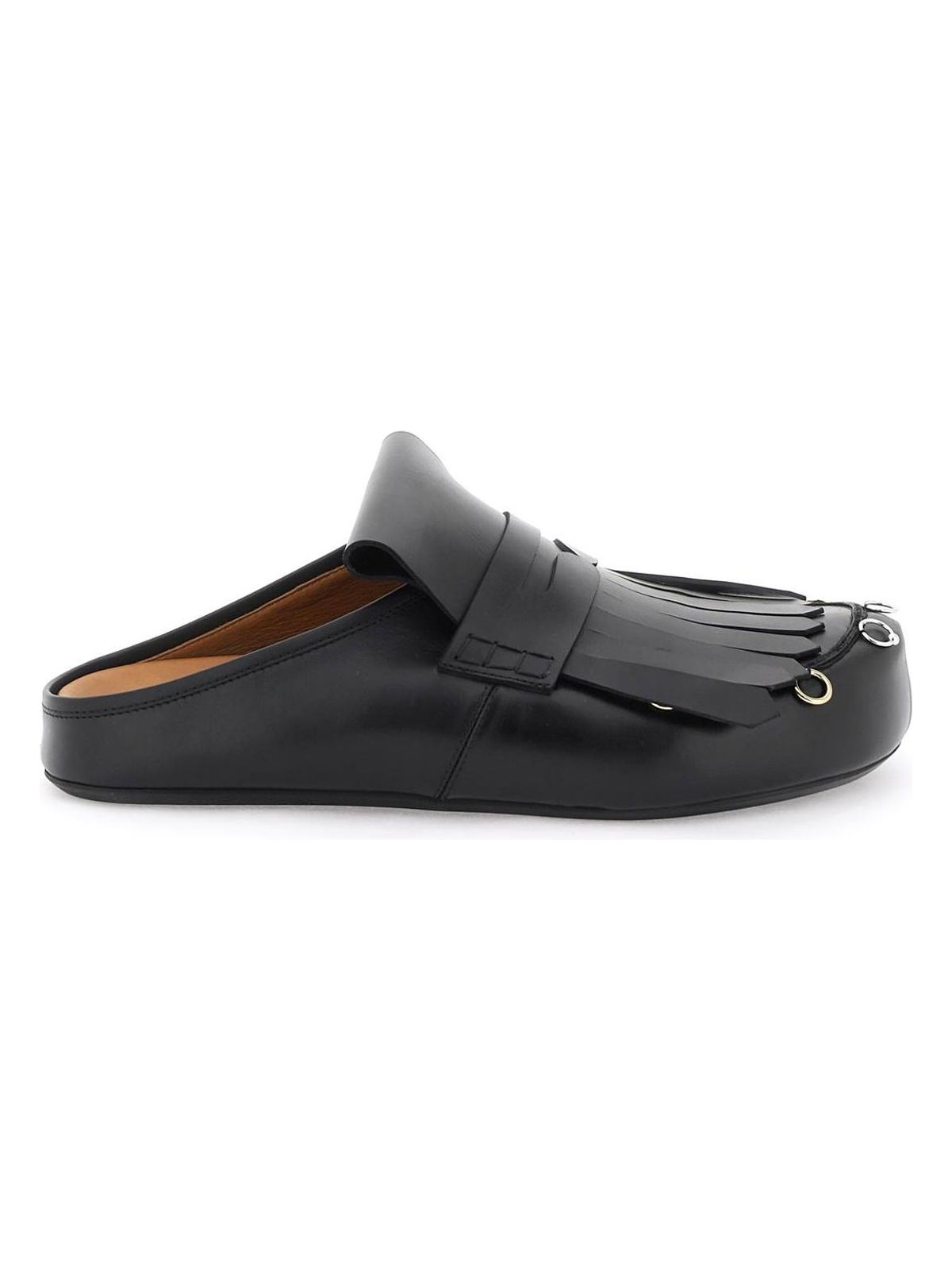 Marni Men's Sabot In Pelle Con Frange E Piercing in Black | Size 41 | SBMR003300P5088