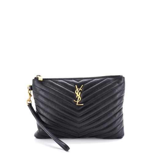 Classic Monogram Wristlet Pouch Matelasse Chevron Leather Small
