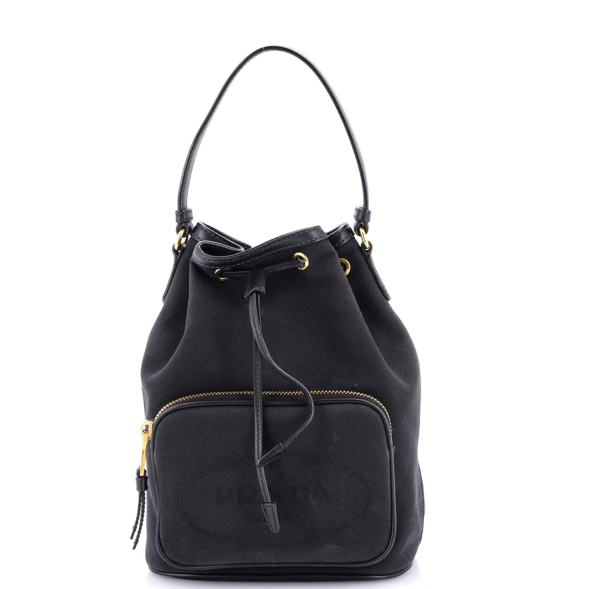 Prada PRADA Logo Drawstring Bucket Bag Canvas